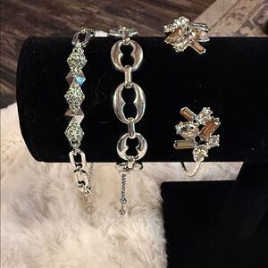 Silver Crystal Link Bracelet Set - Women Jewelry